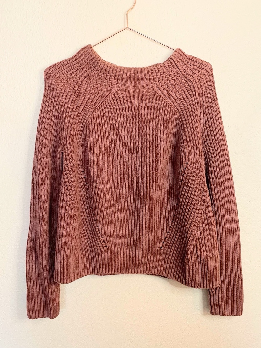 Athleta Ribbed Mock Neck Sweater Womens Small Brown Pullover Cotton Blend Knit